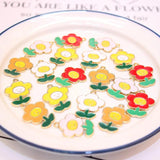 10pcs Smile Sunflowers Enamel Charms Beads for DIY Jewelry Making