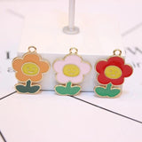 10pcs Smile Sunflowers Enamel Charms Beads for DIY Jewelry Making
