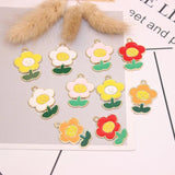 10pcs Smile Sunflowers Enamel Charms Beads for DIY Jewelry Making