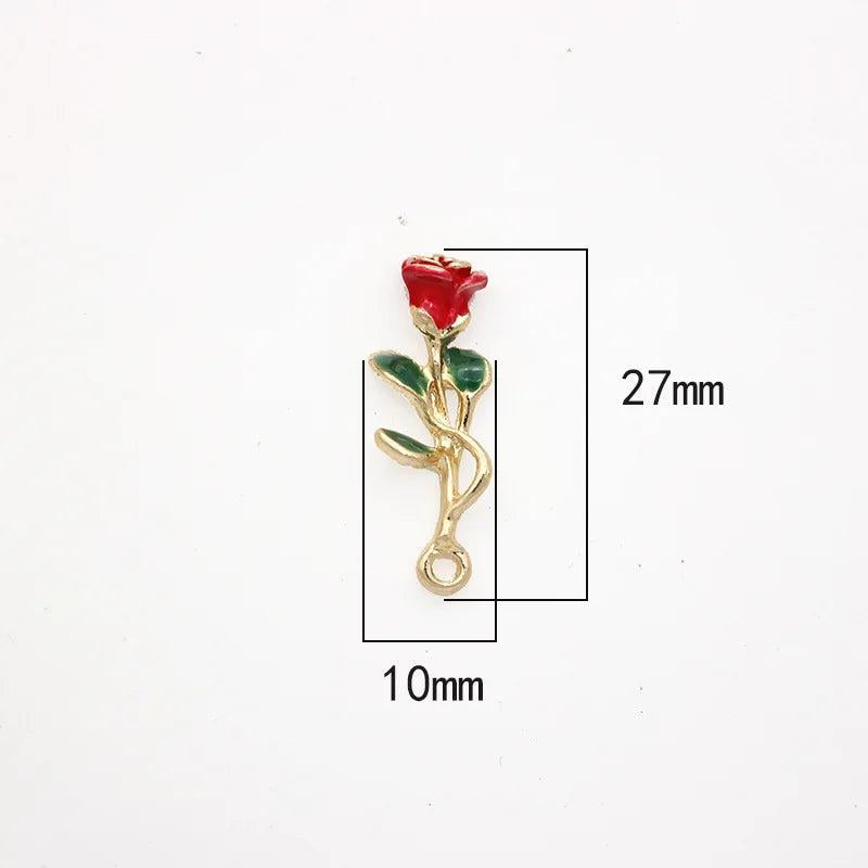 10Pcs Enamel Rose Flower Charms Pendant for Jewelry Making