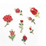 10Pcs Enamel Rose Flower Charms Pendant for Jewelry Making
