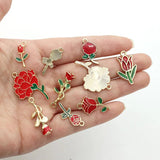 10Pcs Enamel Rose Flower Charms Pendant for Jewelry Making