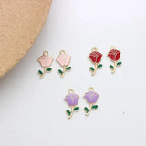 10Pcs Enamel Rose Flower Charms Pendant for Jewelry Making