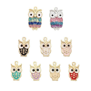 10Pcs Colorful Enamel Owl Charms for Necklaces Jewelry Making