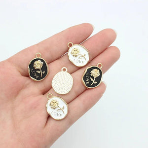 10pcs Enamel Glod Rose Charms Pendant DIY Necklaces Earrings Jewelry Making