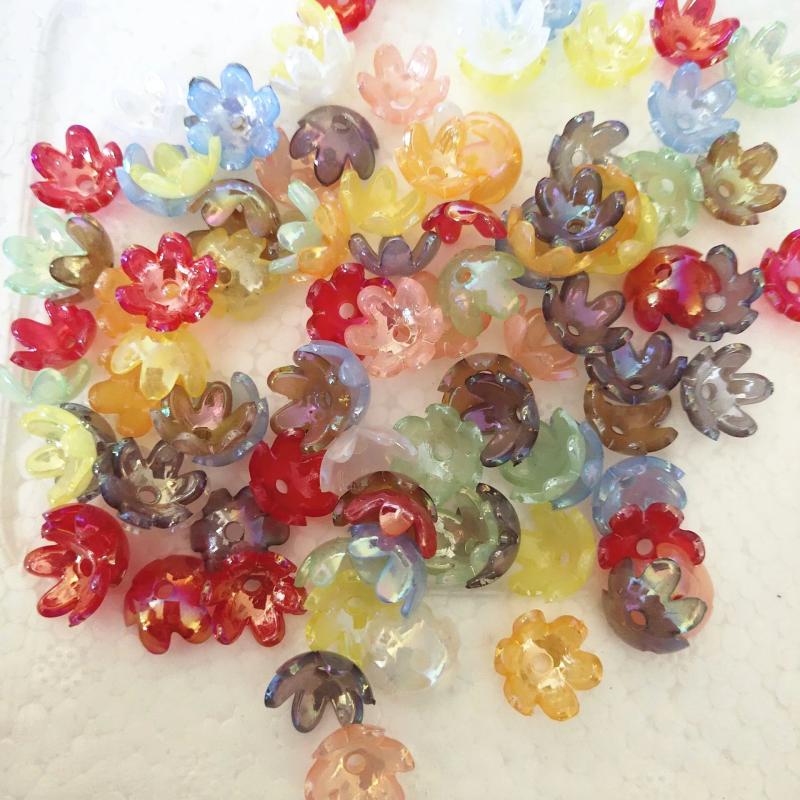 100 Acrylic Flower Bead Caps 6.5x14mm DIY Jewelry Making