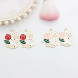 10Pcs Cartoon Enamel Rose Flower Rabbit Charms Pendant For Jewelry Making