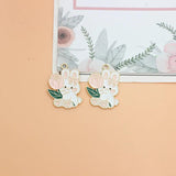 10Pcs Cartoon Enamel Rose Flower Rabbit Charms Pendant For Jewelry Making