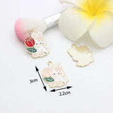 10Pcs Cartoon Enamel Rose Flower Rabbit Charms Pendant For Jewelry Making