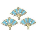 10pcs Rhinestone Fan Enamel Double Hanging Pendant Charms for DIY Jewelry
