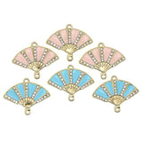10pcs Rhinestone Fan Enamel Double Hanging Pendant Charms for DIY Jewelry