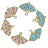 10pcs Rhinestone Fan Enamel Double Hanging Pendant Charms for DIY Jewelry