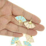 10pcs Rhinestone Fan Enamel Double Hanging Pendant Charms for DIY Jewelry