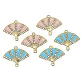 10pcs Rhinestone Fan Enamel Double Hanging Pendant Charms for DIY Jewelry