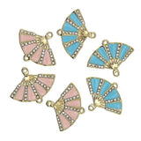 10pcs Rhinestone Fan Enamel Double Hanging Pendant Charms for DIY Jewelry