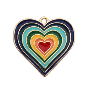 10Pcs Rainbow Heart Charms Enamel Pendant DIY Jewelry Making Supplies