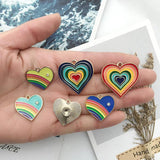10Pcs Rainbow Heart Charms Enamel Pendant DIY Jewelry Making Supplies