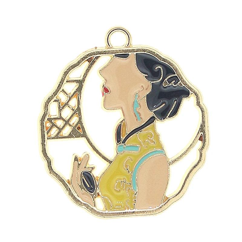 10pc Chinese Republic Beauty Cheongsam Lady Enamel Charms DIY Jewelry Making