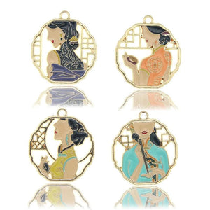 10pc Chinese Republic Beauty Cheongsam Lady Enamel Charms DIY Jewelry Making