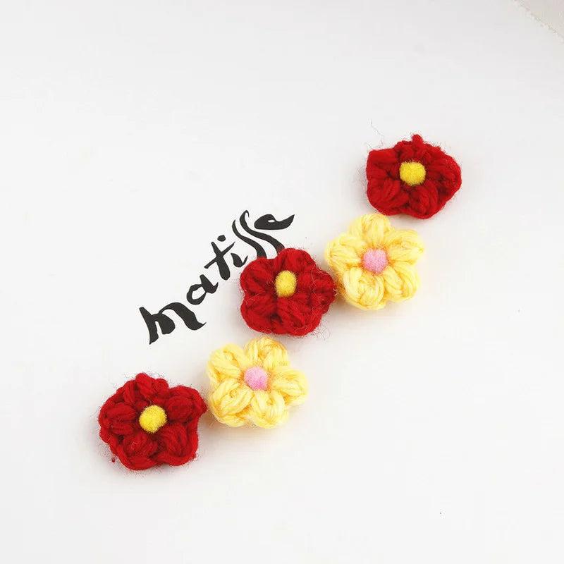 Colorful Flower Brooch & Earrings Set Plush Yarn Accessories