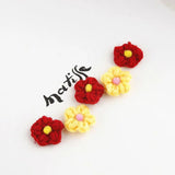 Colorful Flower Brooch & Earrings Set Plush Yarn Accessories