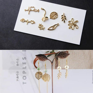 Alloy Geometric Leaves Earrings Pendant Necklace Making Supplies 6pcs