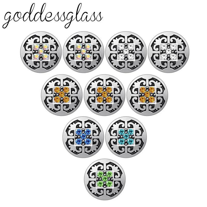 10pcs Mixed Square Rhinestones Snap Buttons for 12mm Snap Bracelet