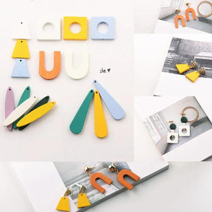 Geometric Wooden Pendant Eardrop Charms Diy Jewelry 6pcs