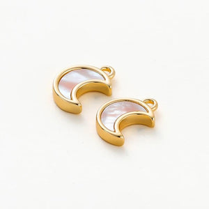 2Pcs Moon Pendants 18K Plated Brass Shell DIY Necklace Jewelry Making