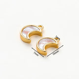 2Pcs Moon Pendants 18K Plated Brass Shell DIY Necklace Jewelry Making