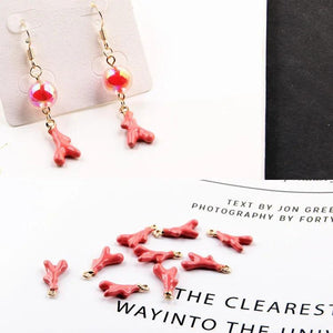 Enamel Alloy Red Coral Eardrop Charms Jewelry Components 6pcs