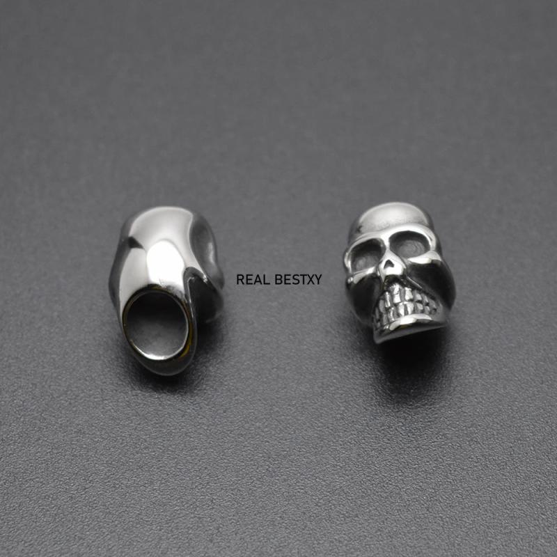 4pcs Stainless Steel 5.8mm Hole Skull Beads Double-Sided Spacer Charms