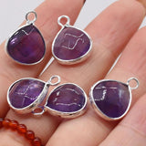 4PC Amethyst Silver Rim Pendant, Jewelry Making DIY Accessories
