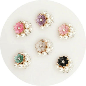 5 pcs Colorful Pearl Rhinestone Flower Flat Base DIY Jewelry Making Charms