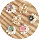 5 pcs Colorful Pearl Rhinestone Flower Flat Base DIY Jewelry Making Charms
