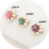 5 pcs Colorful Pearl Rhinestone Flower Flat Base DIY Jewelry Making Charms