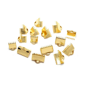 10pcs Ribbon Clasps 24K Plated Brass Ribbon Crimp Ends With Loop