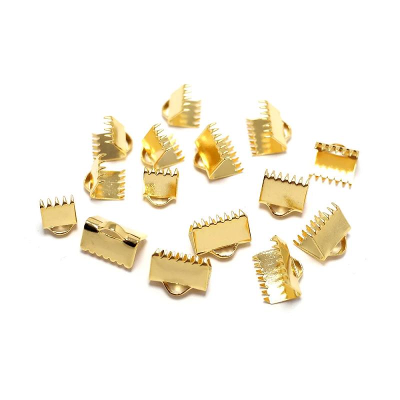 10pcs Ribbon Clasps 24K Plated Brass Ribbon Crimp Ends With Loop