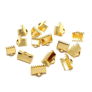 10pcs Ribbon Clasps 24K Plated Brass Ribbon Crimp Ends With Loop