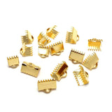 10pcs Ribbon Clasps 24K Plated Brass Ribbon Crimp Ends With Loop