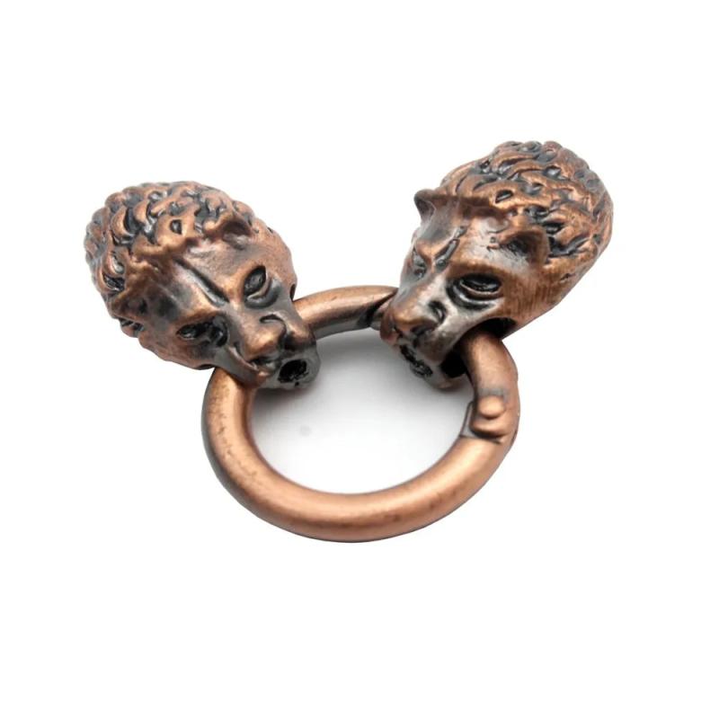 Antique Red Copper Wolf Clasp, Two Wolves Heads, 9mm Hole