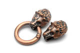 Antique Red Copper Wolf Clasp, Two Wolves Heads, 9mm Hole