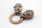 Antique Red Copper Wolf Clasp, Two Wolves Heads, 9mm Hole