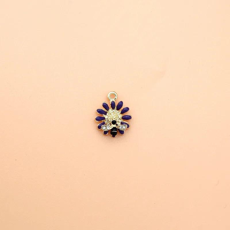 10Pcs Lovely Bee Flower Charms Enamel Pendant for DIY Earrings Jewelry Making