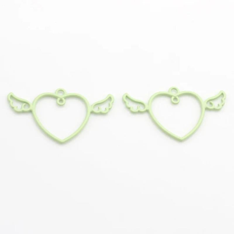 10pcs Heart Shape Wing Pendant Keychain Earring Necklace DIY Jewelry Supplies