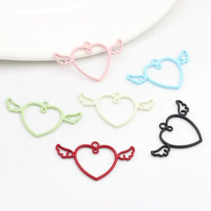 10pcs Heart Shape Wing Pendant Keychain Earring Necklace DIY Jewelry Supplies