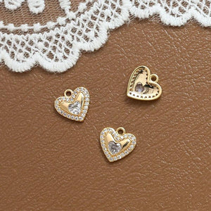 2pcs Copper Zirconium Heart Pendant DIY Jewelry Necklace Earrings Charms