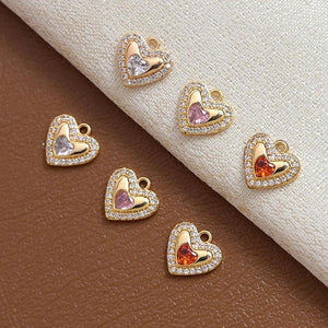 2pcs Copper Zirconium Heart Pendant DIY Jewelry Necklace Earrings Charms