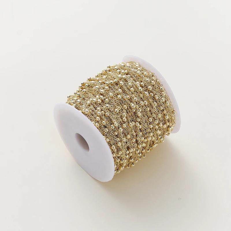 1.5mm 14K/18K Plated Brass Chain with Ball Beads for DIY Jewelry Making