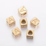304 Stainless Steel Large Hole Letter European Beads Cube Gold 8x8x8mm